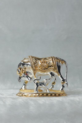 Divya Collection Gold and Silver Plated Kamdhenu Cow and Calf Statue Decorative Showpiece  -  8 cm(Silver Plated, Gold Plated, Silver, Gold)