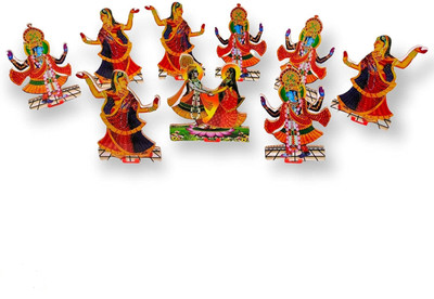 Firmus Lehariya Raas Set Wooden MDF Krishna with Radha & Gopi Raasleela(4 Inch) Decorative Showpiece  -  10 cm(Wood, Multicolor)