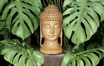 OKU Sleeping Buddha Head for Meditation 4 Inch for peace in Home, Car & other decor Decorative Showpiece  -  10 cm(Wood, Brown)