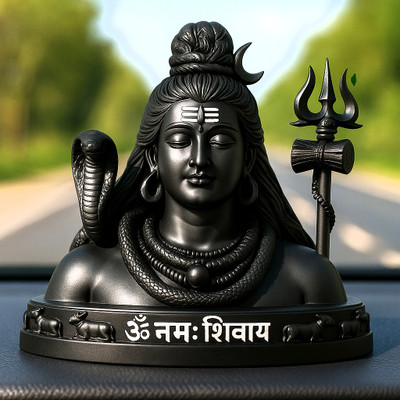 shyam lalla handicraft Exclusive Shiv Ji Murti with Damroo Trishul | Car Dashboard Decoration Idol Decorative Showpiece  -  9 cm(Resin, Black)
