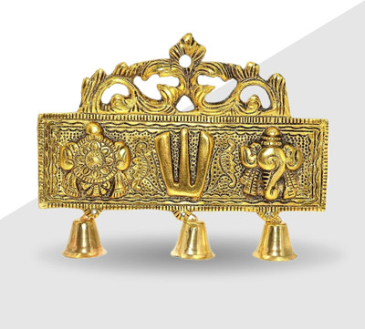 Tanso Brass Plated Shankh Chakra Tilak For Wall Hanging| Shankh Chakra Tilak for Door Decorative Showpiece  -  16 cm(Metal, Gold)