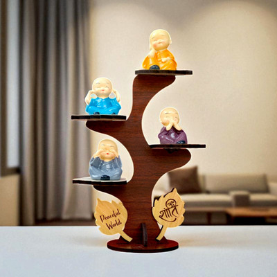 P Arts MONKTREE Decorative Showpiece  -  19 cm(Wood, Brown)