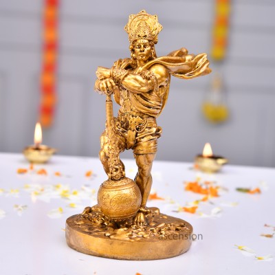 Ascension Bahubali Hanuman Ji Statue Bajrang Bali Murti for Home Office Puja Room Décor Decorative Showpiece  -  20 cm(Resin, Gold)