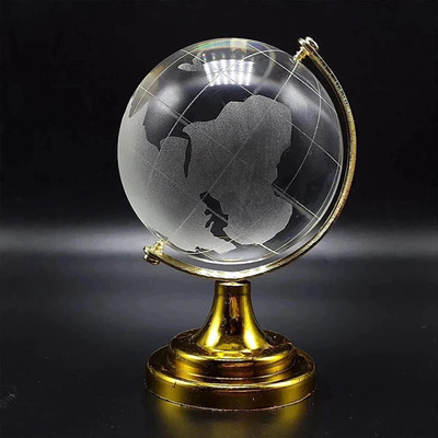 MSTRADERS Feng Shui Crystal Globe with Golden Stand for Positive Energy & Prosperity Decorative Showpiece  -  3 cm(Glass, Gold)