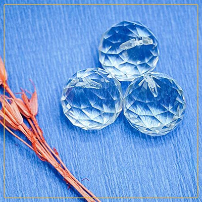 vigamu Feng Shui Crystal Ball(set of 3)with Red Thread for Vastu Good Luck,Prosperity Decorative Showpiece  -  4.5 cm(Crystal, Glass, Clear)