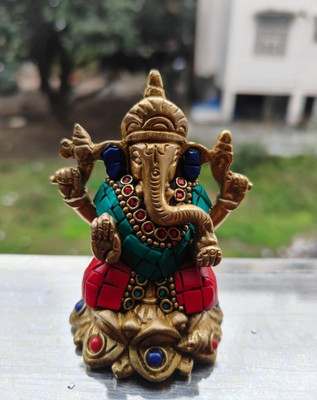ORLIS Hindu Lord Brass Ganesha & Laxmi Idol Figurine Sculpture Success Ganpati Vinayak Decorative Showpiece  -  15 cm(Brass, Gold)
