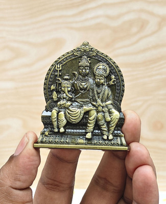 shinde exports small lord shiva parvati family parivar ganesha metal murti idol Decorative Showpiece  -  6 cm(Metal, Green)