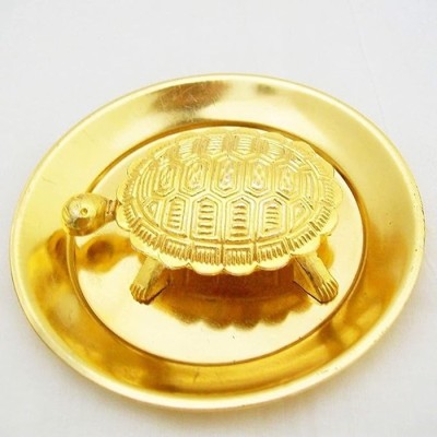 Anu trading Turtle with plate showpiece Decorative Showpiece  -  9 cm(Copper, Metal, Gold)