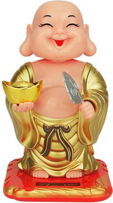 Elegant Lifestyle Cute Solar Laughing Buddha Feng-Shui, Positive Energy, Money Luck & Prosperity Decorative Showpiece  -  14 cm