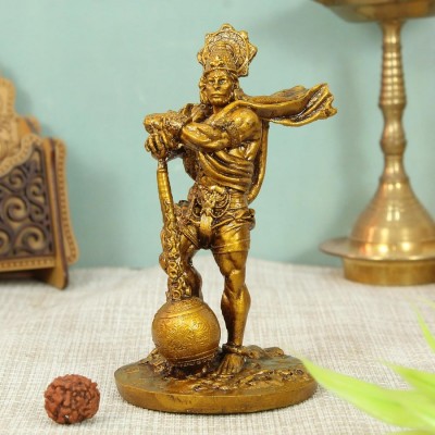 De-Ultimate Bahubali Hanuman Ji/bajrangbali Murti Standing Posture with Gada Idol Gift Items Decorative Showpiece  -  10 cm(Resin, Gold)