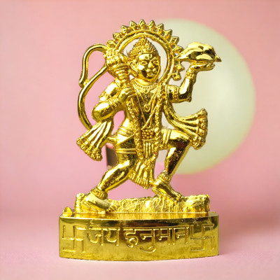 BRAJSTORE Metal Hanuman Ji Murti Bajrangwali Idol For Gift Home And Office Temple Decorative Showpiece  -  11 cm(Aluminium, Gold)