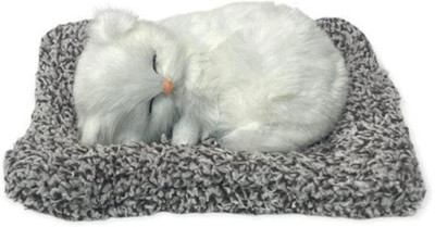 Bogenlite Sleeping Cat Stuffed Animal Fur Soft Toys with Sound for Kids  - 25 cm(White)