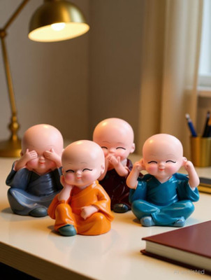 Manthan 4 Monk Baby Buddha Decorative Decorative Showpiece  -  6 cm(Polyresin, Multicolor)