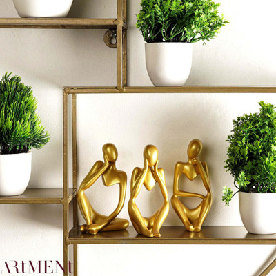The Artment Abstract Thought Thinker Accent (Set of 3) Decorative Showpiece  -  8 cm(Polyresin, Gold)