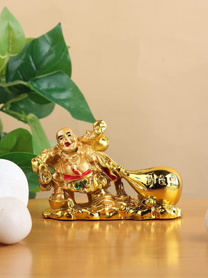 SAIM Laughing Buddha Drag The Money potli Showpiece Decorative Showpiece  -  7 cm(Resin, Yellow)