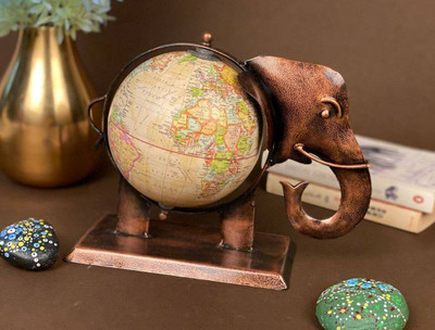 KT COLLECTION Elephant with map Decorative Showpiece  -  20 cm(Iron, Multicolor)