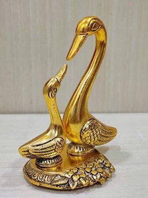 A & S VENTURES Kissing Swan Duck Metal Statue Idol Figurine Handmade Decorative Showpiece  -  13 cm(Metal, Gold)