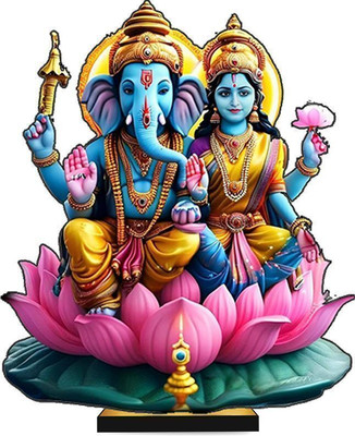 Klaybox Lakshmi Ganesh 2D Miniature Acrylic Statue for Home Temple & Car Dashboard Decorative Showpiece  -  15.5 cm(Polyresin, Multicolor)