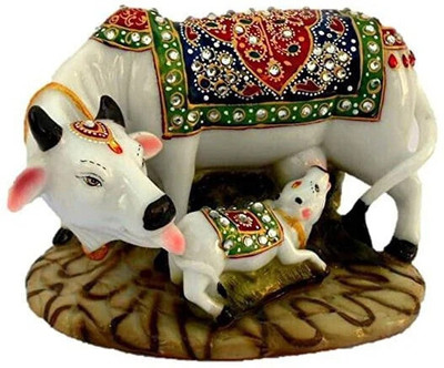 ANSH OUTLET Pooja Room Marble Decorative Kamdhenu Religious Showpiece I Cow & Calf Statue Decorative Showpiece  -  13 cm(Marble, White)