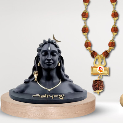 EliteTouch Adiyogi God Adiyogi Bhagwan Shiv trishul mala Shiv Ji Dhyan Shiv Idol Shiv Ji Decorative Showpiece  -  10 cm(Resin, Black)