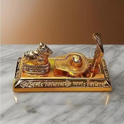 DARIDRA BHANJAN Brass Shivling Idol, Shiv ji idol, Shivling with nandi nag for pooja Brass idol Decorative Showpiece  -  4 cm(Brass, Gold)