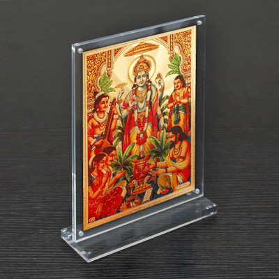 HAWAI Gold Plated Shree Satyanarayana Swamy Vishnu Photo with Acrylic Frame(8x5.8 in) Religious Frame