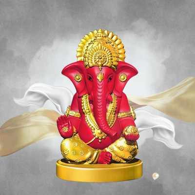 BLADESMITH Ganesh Ji Idol statue murti Car, Office and Home Decor - Red Decorative Showpiece  -  10.2 cm(Resin, Red)