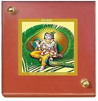 DIVINITI 24K Gold Plated Krishna Photo Frame For Car Dashboard, Table (Pack of 4) Decorative Showpiece  -  7 cm(Gold Plated, Multicolor)