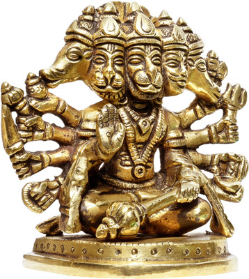 KraftsKala Panchmukhi Hanuman Brass Metal Statue,Five Faces of Lord Hanuman ji(4 inch) Decorative Showpiece  -  10 cm(Brass, Brown)