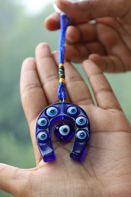BHAGYA G Horse Shoe Small Evil Eye Hanging for Car Home Office Protection Good Luck Charm Decorative Showpiece  -  4 cm(Glass, Blue)