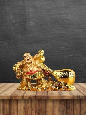 Divine Creations Feng Shui Laughing Buddha with Money Potli for Health & Good Luck to your Home Decorative Showpiece  -  7.62 cm(Polyresin, Gold)