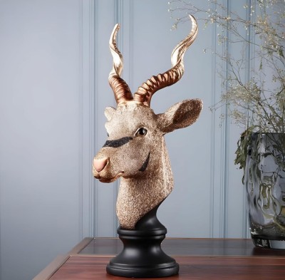 Shopping Uncle Natural Majesty: Realistic Polyresin Deer Visage Figurine| Showpiece Decorative Showpiece  -  32 cm(Polyresin, Gold)