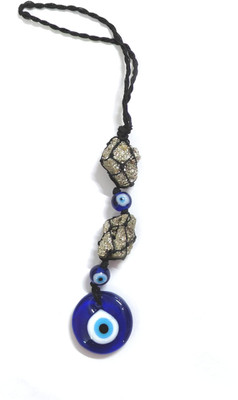 Dutt Astrologer Natural Pyrite Crystal Gemstone with Evil Eye for Home Decor Decorative Showpiece  -  23 cm(Crystal, Blue, White, Black)