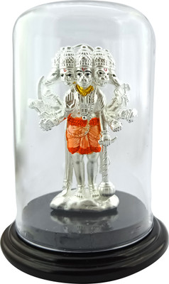 SILVERSPOT JEWEL 999 Pure Silver Beautiful Panch Mukhi Hanuman/ Anjanaya with Acrylic Base Idol Decorative Showpiece  -  4 cm(Silver, Silver)