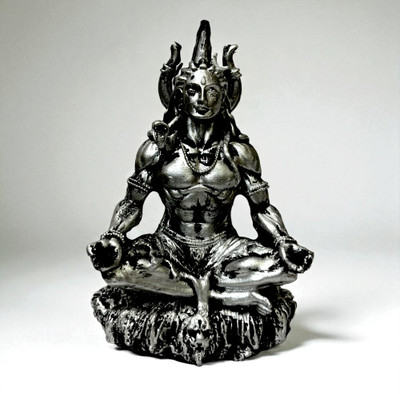 AVG ARTISTRY Mahayogi Shanker Antique Statue Resin Lord Shiva Sculpture for Home & Office Decorative Showpiece  -  9 cm(Resin, Silver)