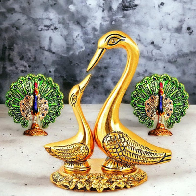 EliteTouch Pair of Kissing Duck Metal Handicrafts / Kissing Duck / Love Bird / Duck pair Decorative Showpiece  -  13 cm(Metal, Gold)