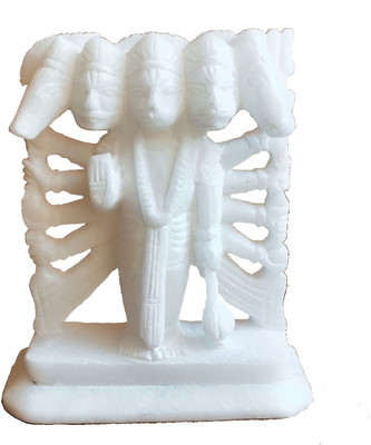 salvusappsolutions Pure Handmade White Marble Panchmaukhi Lord Hanuman Statue/Murti for Pooja, Home Decor, Car Dashboard & Gift Item (5 Inch) Decorative Showpiece  -  12.7 cm(Marble, White)