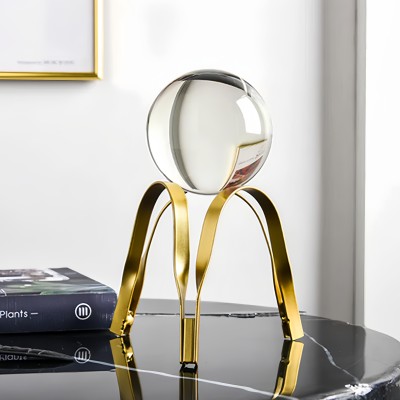 PYU ENJOY SHOPPING Clear Crystal Ball with Gold Art Deco Stand | Light Luxury Crystal Sphere Decorative Showpiece  -  17.6 cm(Crystal, Metal, Clear, Gold)