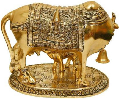SBBCO Divine Edge Mini Kamdhenu Cow & Calf Idol Decorative Showpiece  -  15.21 cm(Metal, Gold)