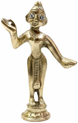 NESTALNOCK Brass Krishna Idol | Standing Murti for Home Temple Pooja & Decor – 4 Inch Decorative Showpiece  -  10.16 cm(Brass, Gold)