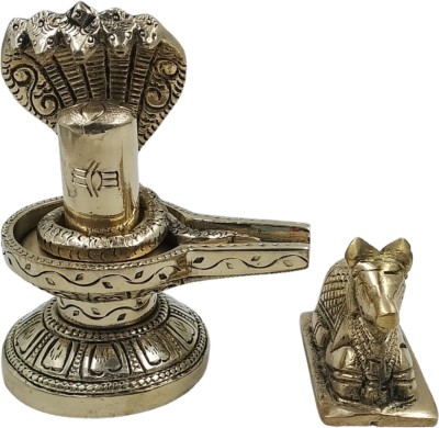 MAA MANSA DEVI shivling with nandi Statue Sculpture Idol Decor Item in Brass Finish Color Decorative Showpiece  -  11 cm(Brass, Gold)