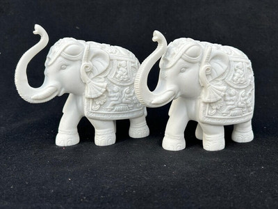 parmarcraft Elephant Statue Decorative Showpiece  -  7 cm(Marble, White)