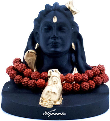Signamio Lord god Mahadev Bholenath Shivji Adiyogi Shiva Statue Idol Murti with Nandi Decorative Showpiece  -  7 cm(Resin, Black)