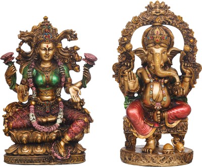 THOLIYA ARTS Big Size Lakshmi Ganesh Sitting Idol Set of Laxmi Ganesha Murti Statue For Home Decorative Showpiece  -  25.4 cm(Marble, Clay, Multicolor)