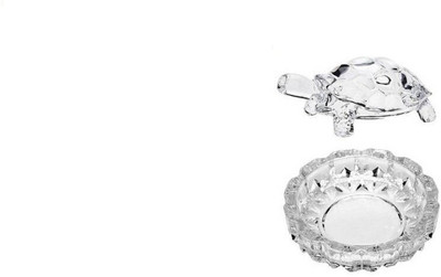 Vriti Creations Small Size Crystal Tortoise with plate Decorative Showpiece  -  7 cm(Crystal, Clear)