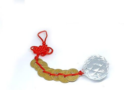 AIR9999 feng Shui Crystal Ball Seven Lucky Coins and Lucky Mystique Endless Knot HANGING Decorative Showpiece  -  20 cm(Crystal, Multicolor)
