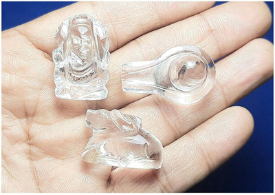 Devlink Natural Quartz & Green Jade Sphatik Shivlingam Nandi & Ganesh Shiva Family- 100g Decorative Showpiece  -  3.5 cm(Crystal, Clear)