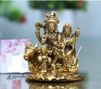 Sikarwar Traders Metal Shiv Parivar / Shiv Parvati With Ganesh And Kartik Decorative Showpiece Decorative Showpiece  -  14 cm(Metal, Yellow)