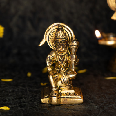 Ekhasa Pure Brass Hanuman Ji Murti (Size: 8.4 cm) Decorative Showpiece  -  8.5 cm(Brass, Gold)