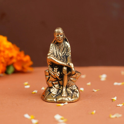 vrindavan shopi Sai Baba Brass Statue Figurine Idol Murti Decorative Showpiece  -  6.35 cm(Brass, Gold)